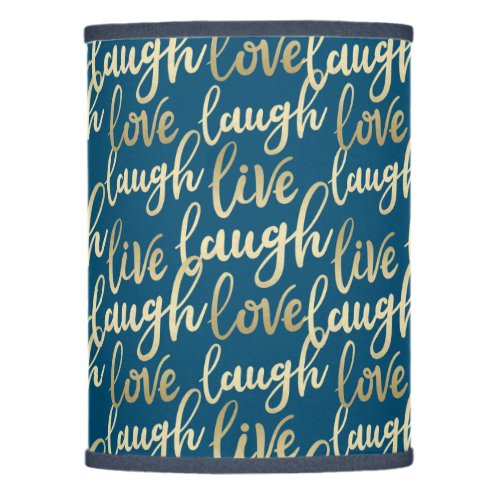 Live Laugh Love Faux Gold Lettering Ocean Blue Lamp Shade