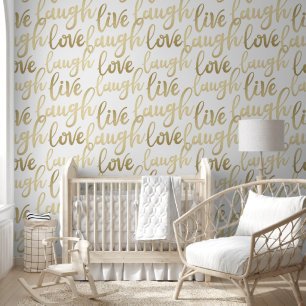 Live Laugh Love Faux Gold Lettering Pattern Wallpaper