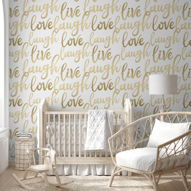 Live Laugh Love Faux Gold Lettering Pattern Wallpaper (Kids)