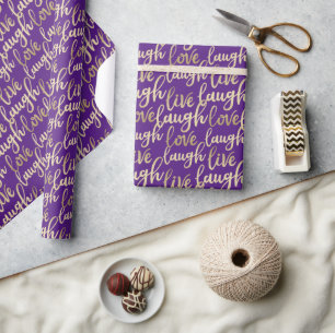 Live Laugh Love Faux Gold Lettering Royal Purple Wrapping Paper