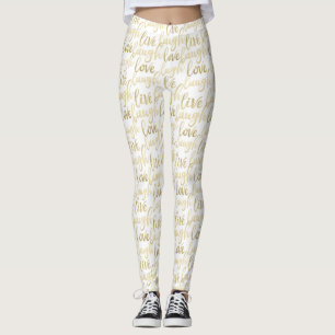 Live Laugh Love Faux Gold Lettering White Leggings