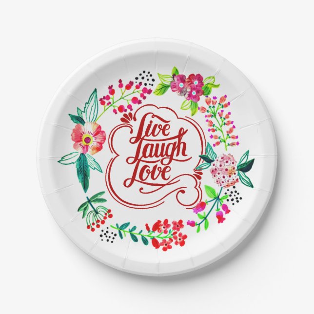 Live laugh love floral  paper plates (Front)