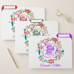 Live laugh love floral personalized file folder