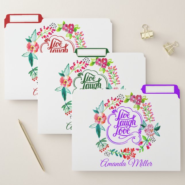 Live laugh love floral personalized  file folder (Set)