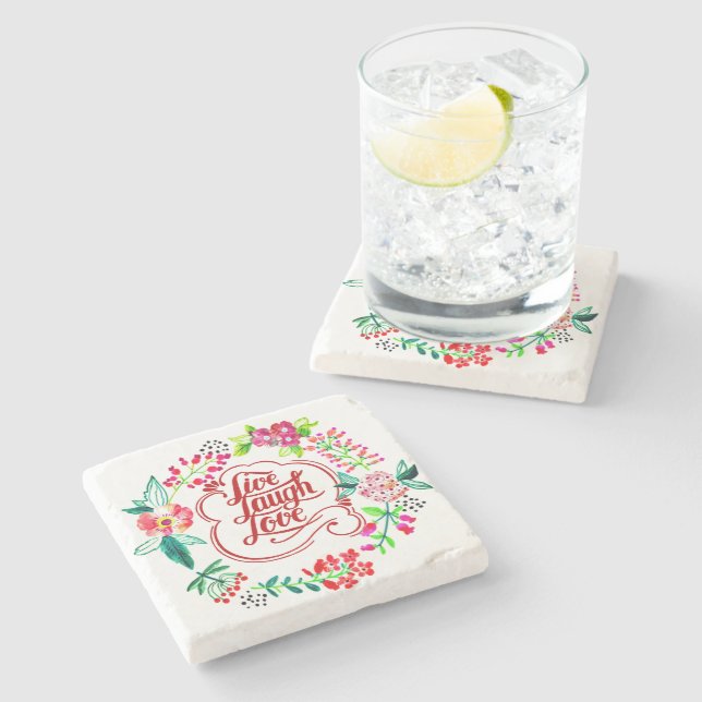 Live laugh love floral  stone coaster (Side)