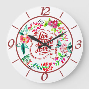Live laugh love flower  large clock