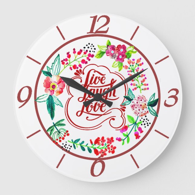 Live laugh love flower  large clock (Front)