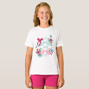 Live Laugh Love Girls’ T-Shirt Cute Floral Glass