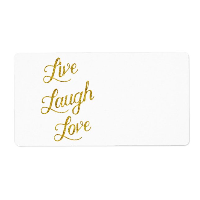 Live Laugh Love Gold Faux Glitter Metallic Sequins Label (Front)