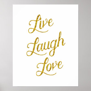 Live Laugh Love Gold Faux Glitter Metallic Sequins Poster