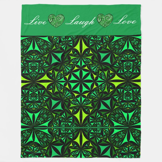 Live Laugh Love Green Fractal Fleece Blanket (Front)