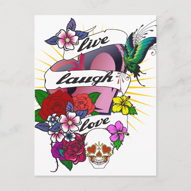 Live Laugh Love Heart Tattoo Design Postcard (Front)