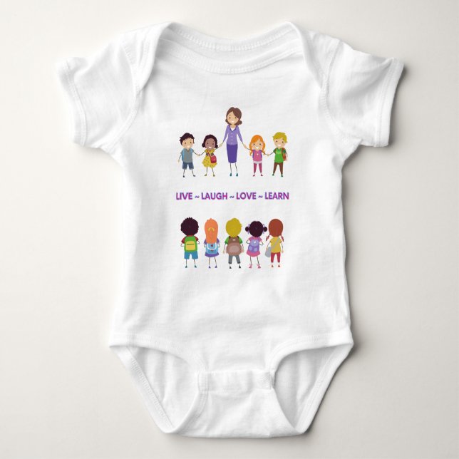 Live Laugh Love Learn School Teacher Baby Shower Baby Bodysuit (Front)
