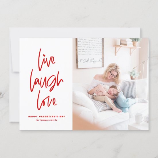 Live Laugh Love Lettering Red Valentine's Day Holiday Card