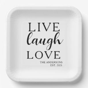 Live Laugh Love Name Established Anniversary  Paper Plates
