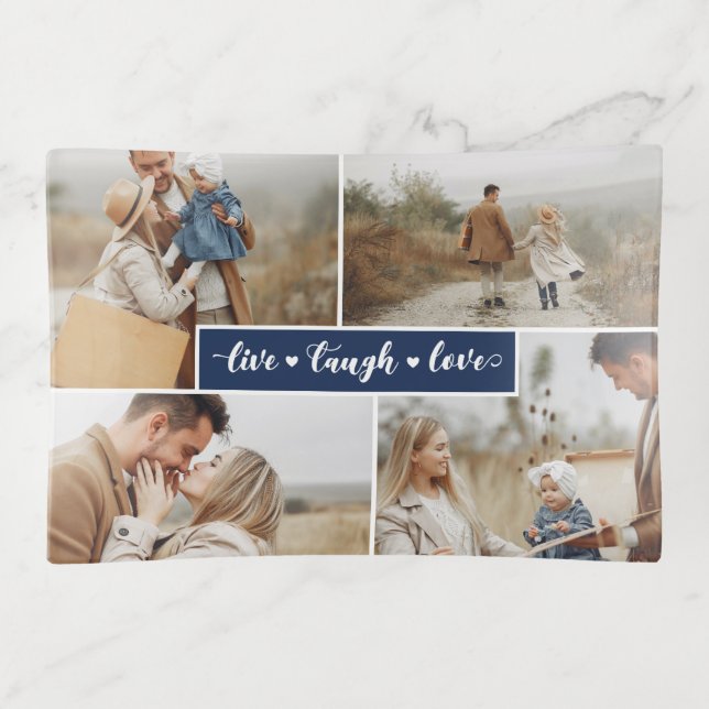Live Laugh Love Navy Blue Photo Collage Trinket Tray (Front)