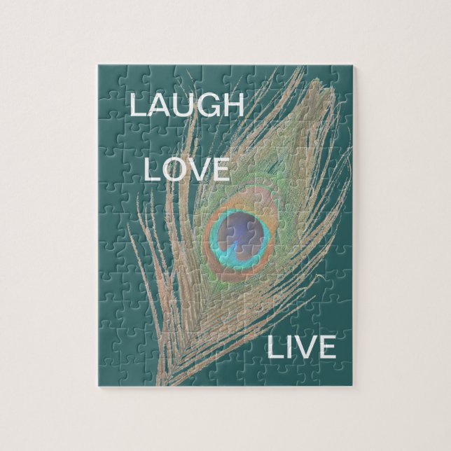 Live,Laugh,Love Peacock Feather Jigsaw Puzzle (Vertical)