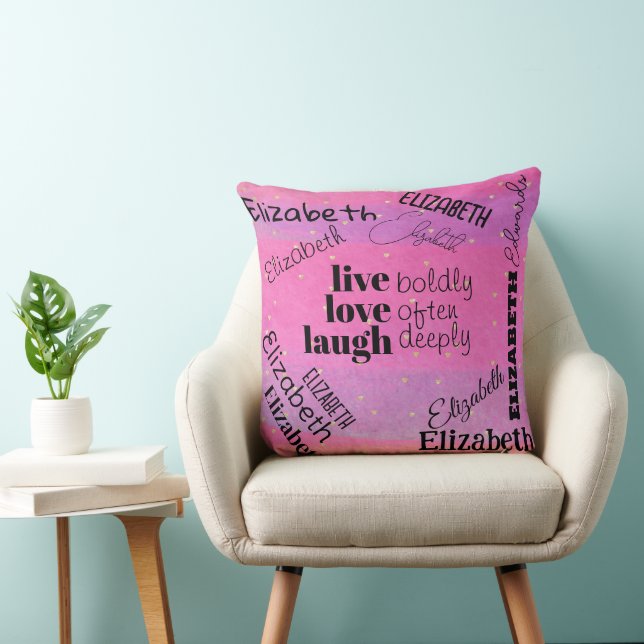  Live Laugh Love | Personalized Girly Name Throw P Pillow (Chair)