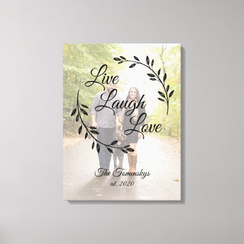 Live Laugh Love Photo and Family Name Canvas Print