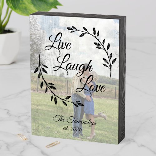 Live Laugh Love Photo and Family Name Wooden Box Sign
