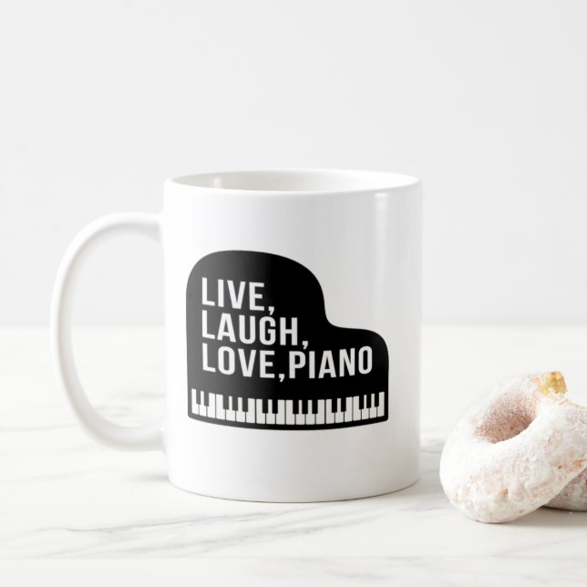 Live Laugh Love Piano Grand Piano Pianist Quote  Coffee Mug (With Donut)