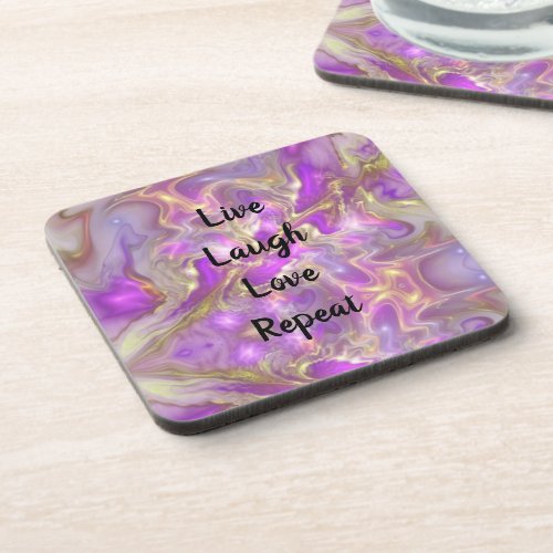 Live Laugh Love Purple Gold Marble Set of Coasters
