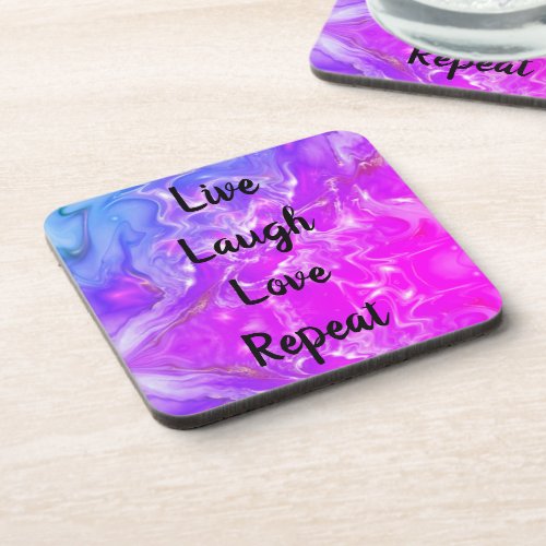 Live Laugh Love Purple Marble   Beverage Coaster