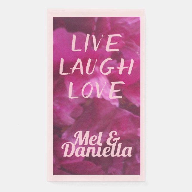 Live Laugh Love Purple Peony Floral Paper Guest Towels (Front)