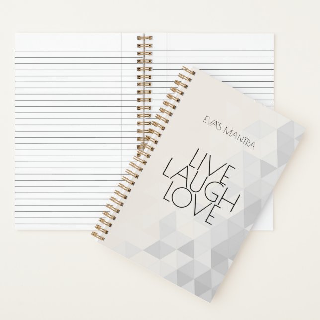 LIVE LAUGH LOVE Quote Gray Tan Custom Modern Notebook (Inside)