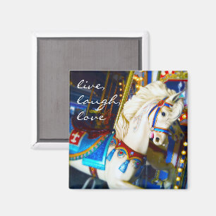 Live laugh love quote script carousel horse photo magnet