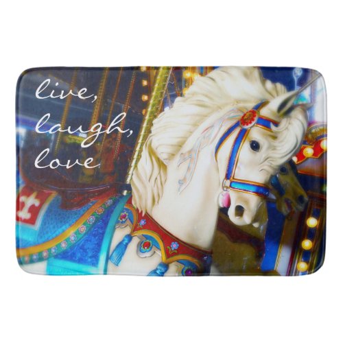 Live Laugh Love Quote White Carousel Horse Photo Bath Mat