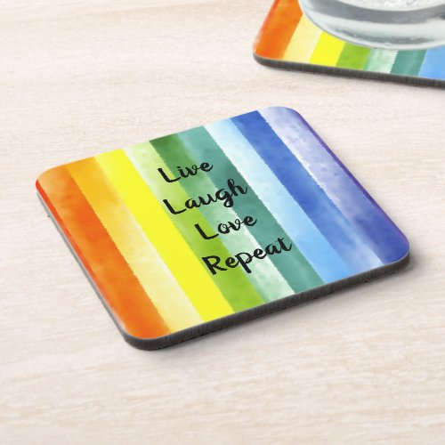 Live Laugh Love Rainbow Watercolor Beverage Coaster