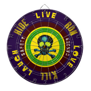 Live Laugh Love Run Kill Hide Blue Skull Dart Board