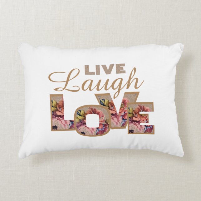 Live, Laugh, Love Rustic Floral Letters Accent Pillow (Front)