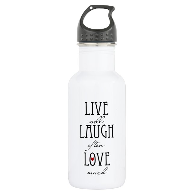 Live laugh love simple text stainless steel water bottle (Front)