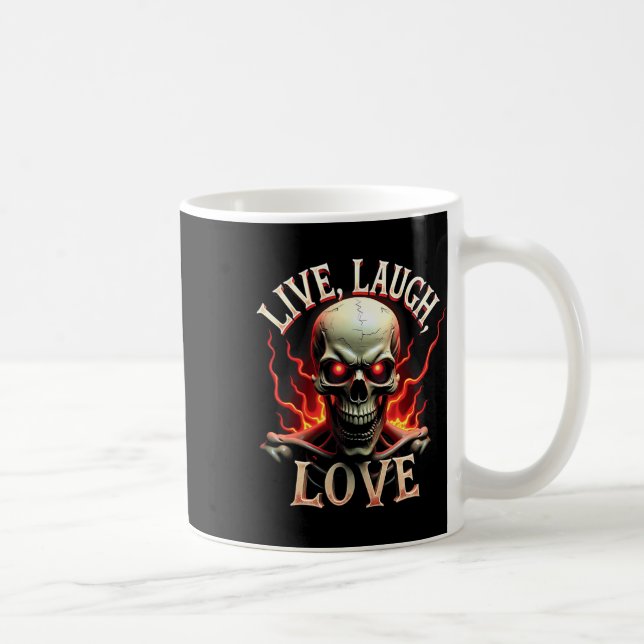 Live Laugh Love Skeleton Skull Scary Ironic Funny  Coffee Mug (Right)