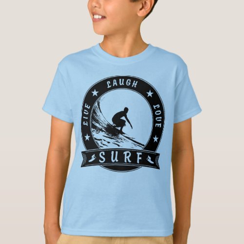 Live Laugh Love Surf 2 Black Circle T_Shirt