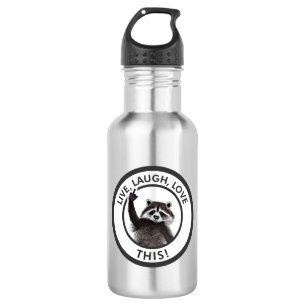 Live Laugh Love This Funny Raccoon Stainless Steel Water Bottle