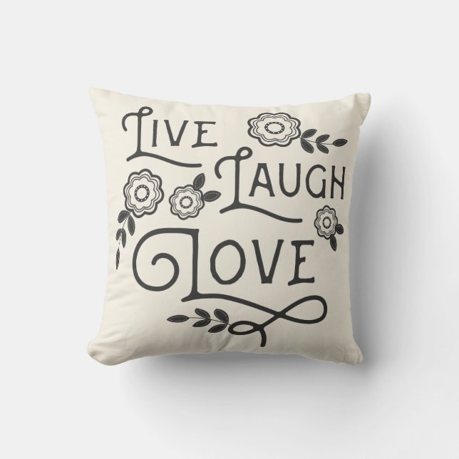 Live Laugh Love Throw Pillow - Gray and Cream (Front)