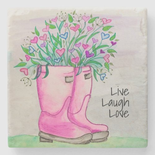 Live Laugh Love Watercolor Stone Coaster