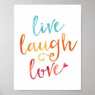Live laugh love watercolor typography print poster
