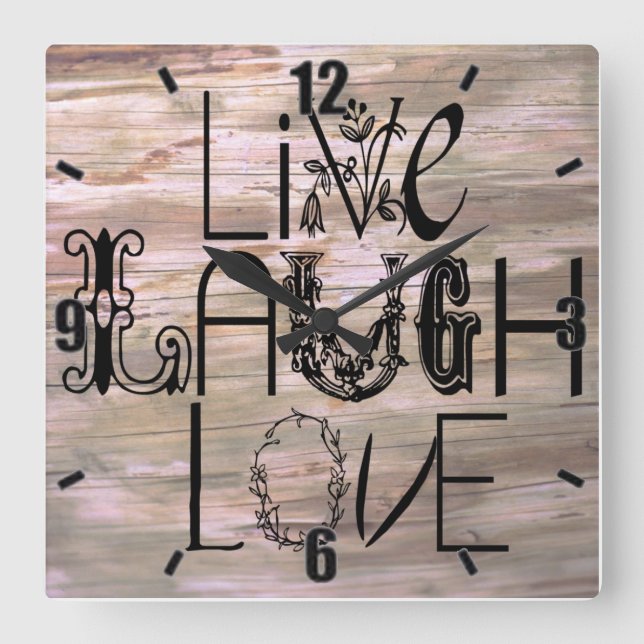 Live laugh love wooden rustic sign wall clock (Front)