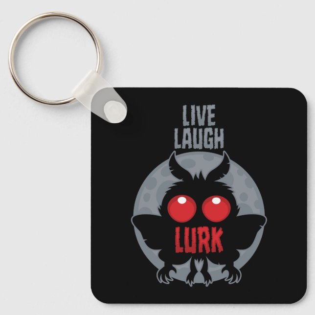 Live Laugh Lurk Mothman Cryptid Keychain (Front)