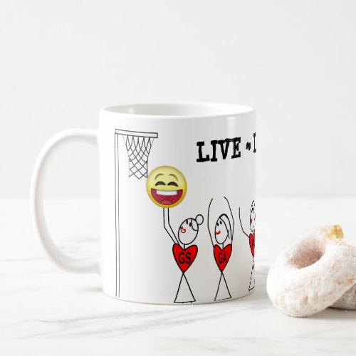 Live Laugh Play Emoji Funny Netball Coffee Mug
