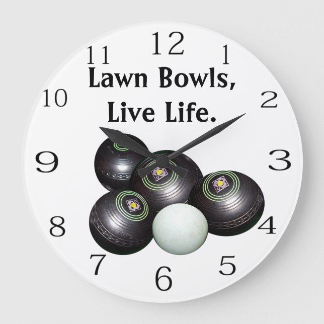 Live Life And Play Lawn Bowls, Large Clock (Front)
