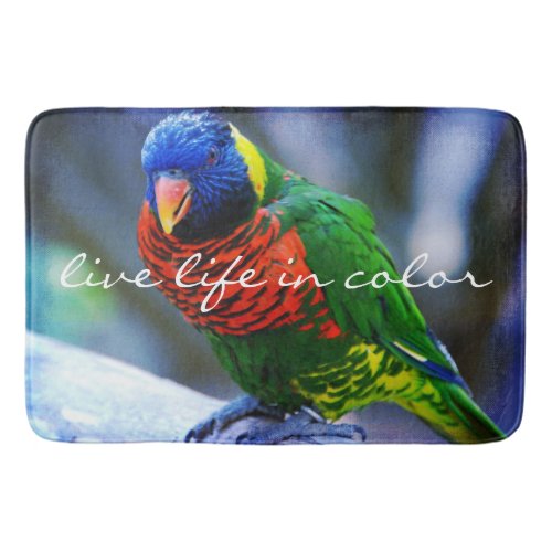 Live Life In Color Quote Red Blue Green Bird Photo Bathroom Mat