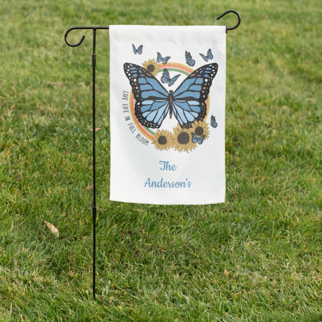 Live Life in Full Bloom Butterfly Sunflowers  Garden Flag (In SItu)