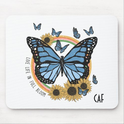 Live Life in Full Bloom Butterfly Sunflowers Mouse Pad