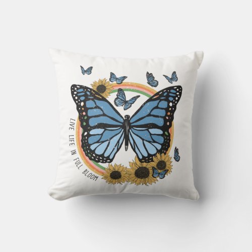 Live Life in Full Bloom Butterfly Sunflowers  Throw Pillow