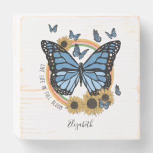 Live Life in Full Bloom Butterfly Sunflowers Wooden Box Sign